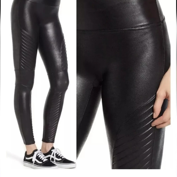 SPANX Faux Leather Moto Leggings in Black SzSmall